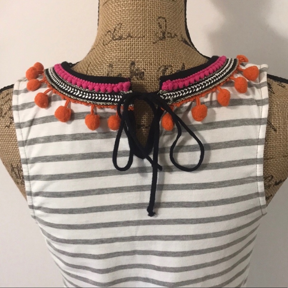 Anthropologie Women’s One September Pom Tank navy white stripe size small - Picture 7 of 7